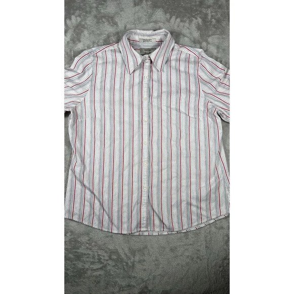Faconnable Button Shirt Size L Red Blue White Stripe Womens $96 - Picture 2 of 16